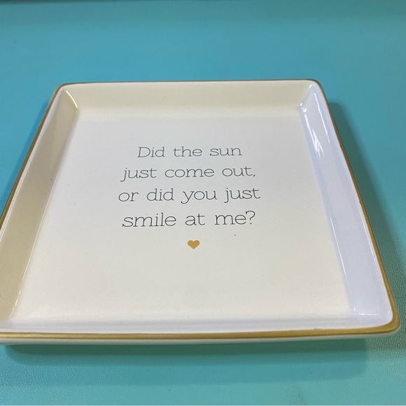 Other - White Square Trinket Tray with Gold Accent and Sweet Quote